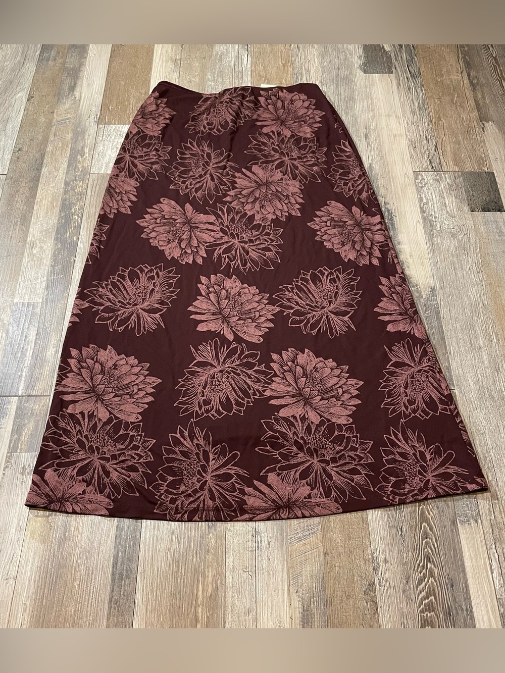 EASY SPIRIT Vintage Burgundy 90's Pull On Maxi Skirt Flowers Stretchy